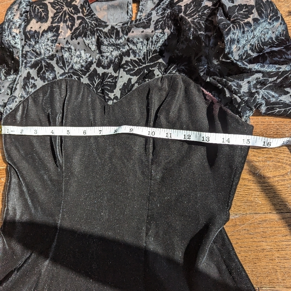 Vintage Piaf Velvet Burnout Midi Dress Sweetheart 80s Cocktail Black witchy goth - Picture 12 of 16
